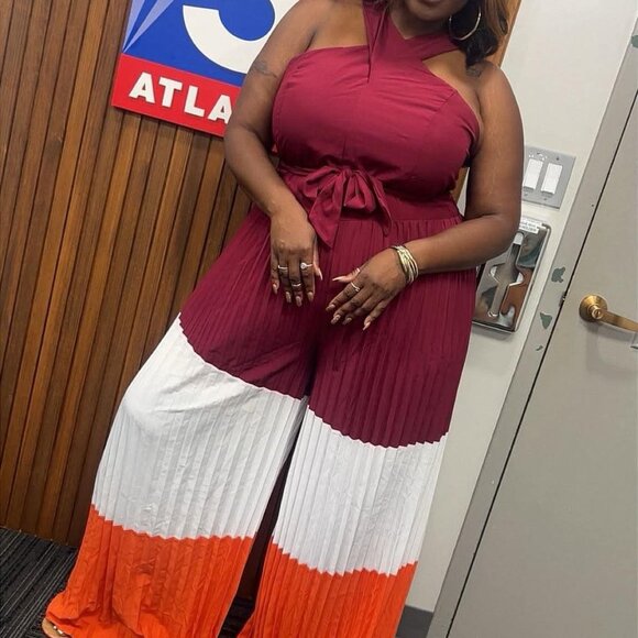 Ashley Stewart Pants - Ashley Stewart  size 30/32 color block jumpsuit red orange and white